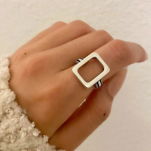 925 Sterling Silver Chunky Ring Rectangle Geometric Minimalist Ring - Picture 1 of 6